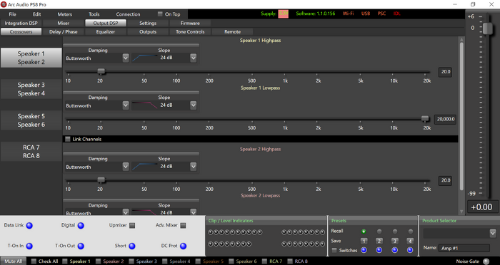ARCAUDIO（アークオーディオ）PS8-50　クロスオーバーネットワーク調整画面