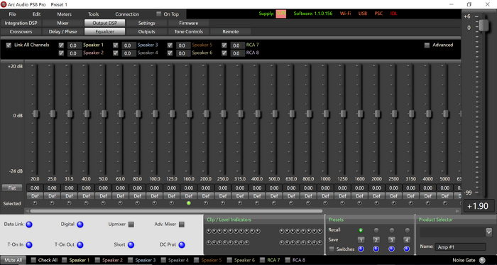 ARCAUDIO（アークオーディオ）PS8-50　PCコントロールツール　イコライザー画面