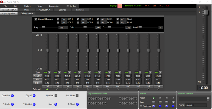 ARCAUDIO（アークオーディオ）PS8-50　PCコントロールツール　インプットイコライザー画面