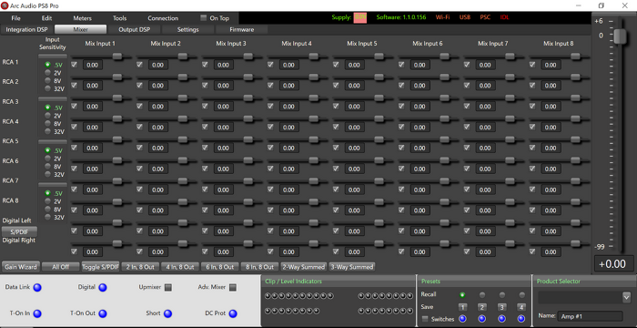 ARCAUDIO（アークオーディオ）PS8-50　PCコントロールツールMIX画面