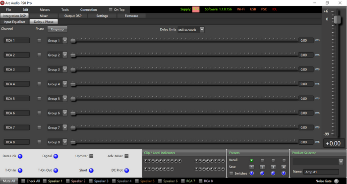 ARCAUDIO（アークオーディオ）PS8-50　タイムアライメント調整画面