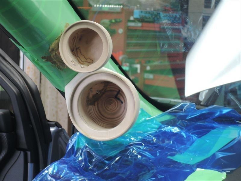 Aピラーへベースを加工とカップ取り付け